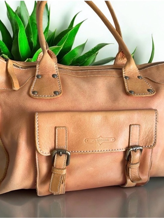 Arcadia Handbags - Arcadia Chestnut Leather Satchel Handbag